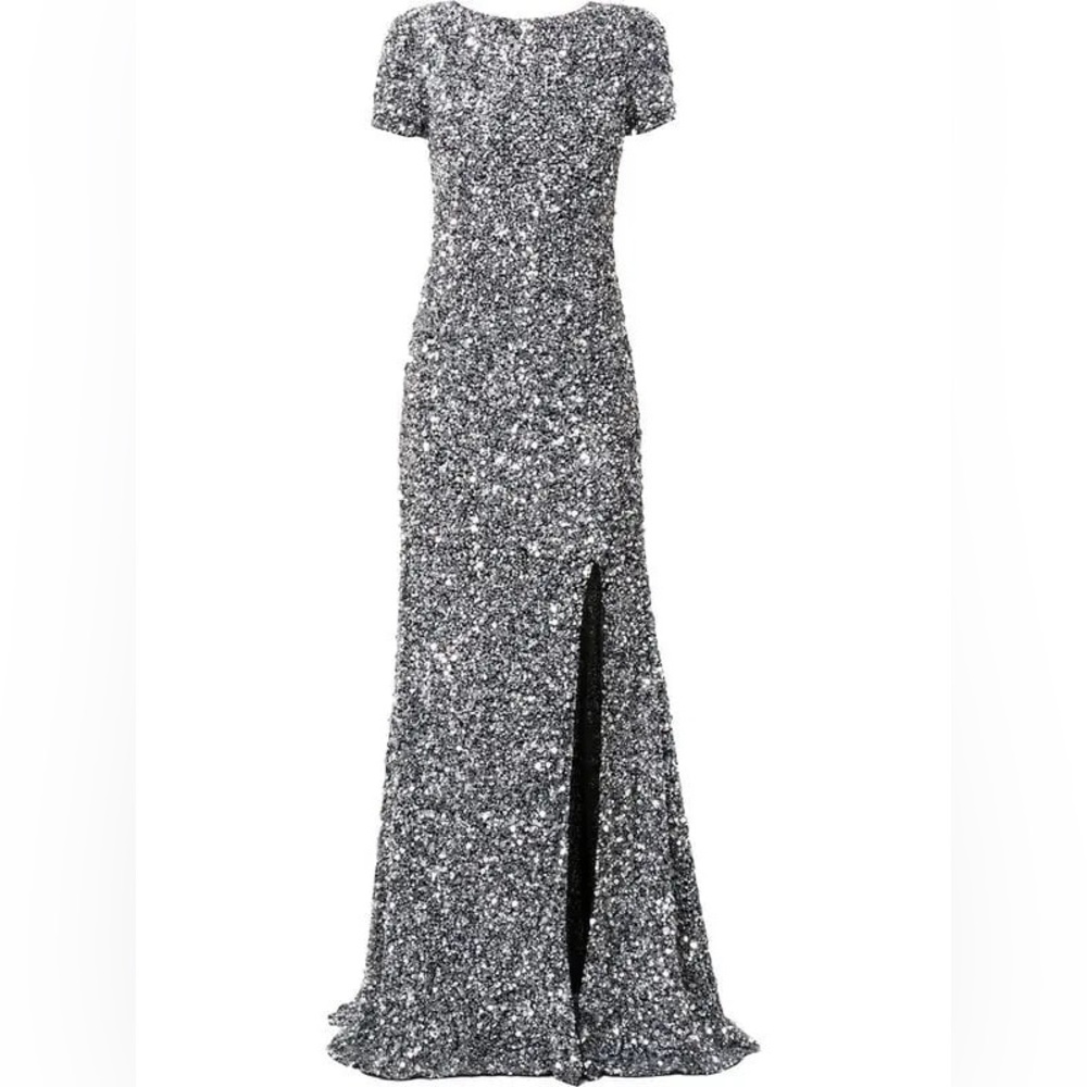Rachel Gilbert Nixie Short Sleeved Sequin Embellished High Slit Gown AU0/US2 NWT